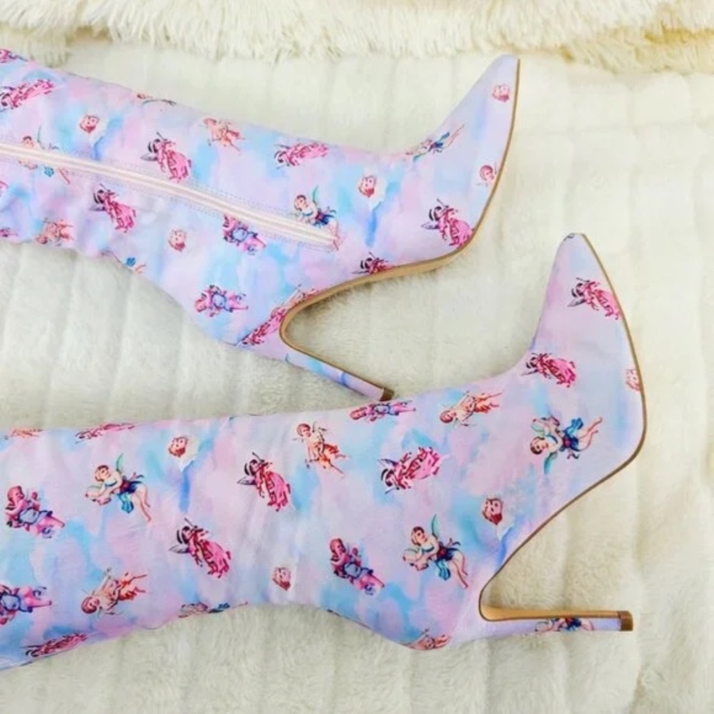 Mata Adorable Cupid Cherub Tie Dye 4.25 " Stiletto Thigh High Boots - Picture 5 of 7